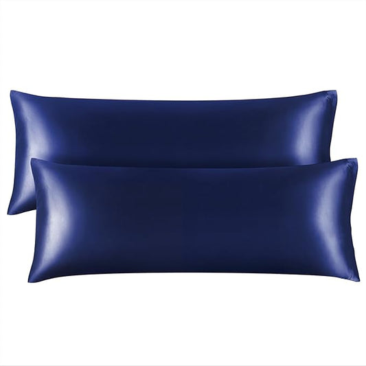 BEDELITE Satin Body Pillow Cover 2 Pack, Super Soft and Cooling Body Pillow Pillowcase for Hair and Skin, Breathable Silky Full Long Pillowcase Cover(20"x54", Navy)