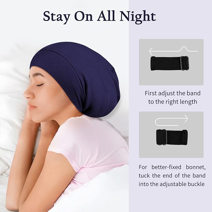 OLESILK Mulberry Silk Bonnet for Men, Mens Bonnet for Curly Hair, 100% Real Silk Hair Bonnet for Sleeping, Night Cap for Frizzy, Navy