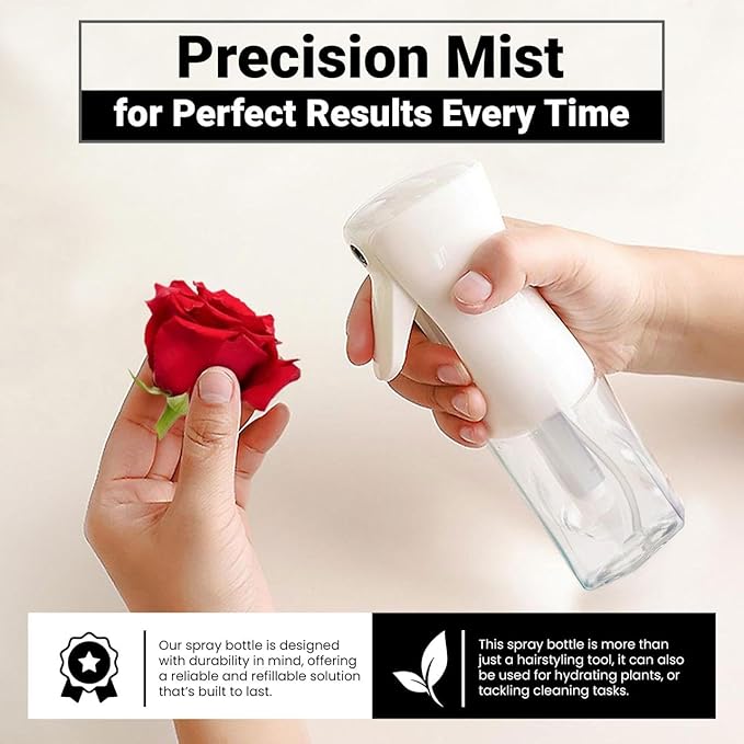 Continuous Mist Spray Bottle – Ultra Fine Mist for Hair Styling, Salon Use, and Versatile Applications – Ideal for Plants, Cleaning, and Travel – 5 oz Clear Octagon Shape Empty Bottle