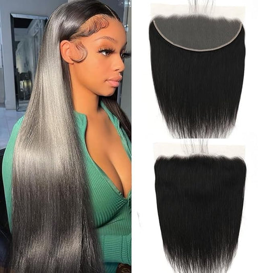 13x6 Lace Frontal Skinlike Human Hair Lace Closure Straight HD Transparent 13x6 Ear to Ear Frontal With Baby Hair Free Part 100% Virgin Straight Human Hair Closure Natural Hairline 20inch