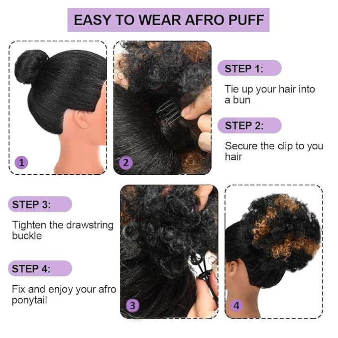 YEAME Afro Puff Drawstring Ponytail for Black Women, Short Kinky Curly Afro Ponytail Synthetic Hair Puffs, Premium Ombre Brown Afro Bun Drawstring Ponytail for Women Girls (1BH630 Ombre Brown)