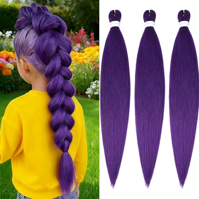 Umylar Purple Braiding Hair Extensions 16 Inch Pre stretched Braiding Hair Hot Water Setting Synthetic Hair Colored Braiding Hair Pre Stretched Crochet Braids Hair
