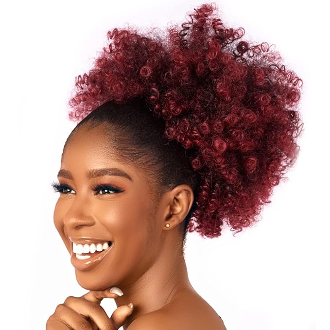 Afro Puff kinky curly Drawstring Ponytail Extension for Black Women Synthetic Short Afro Kinkys Curly Afro Bun Extension Hairpieces Updo Hair Extensions with Two Clips(TBUG#)