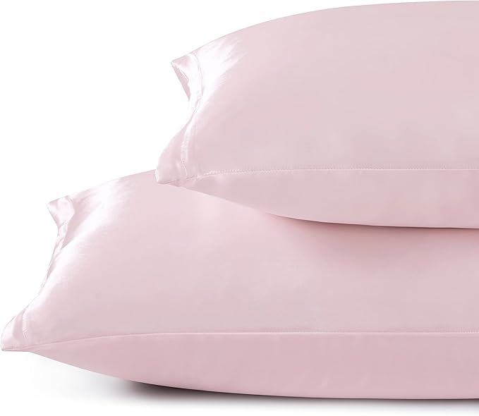King Size Satin Pillowcase Set of 2 with Envelope Closure,Blush Pink Silk Pillowcase for Hair and Skin (20x36)