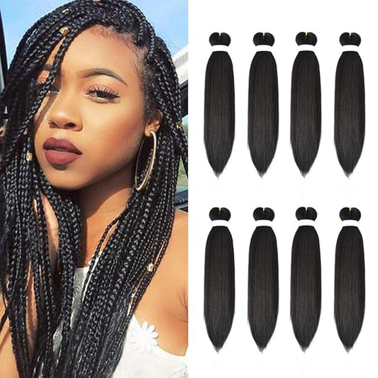 8 Pack Pre Stretched Braiding Hair - 20" 80G/Pack Premium Braiding Hair Pre Stretched Extensions, Professional Itch Free Hot Water Setting Perm Yaki Texture Prestretched Hair (#1B)