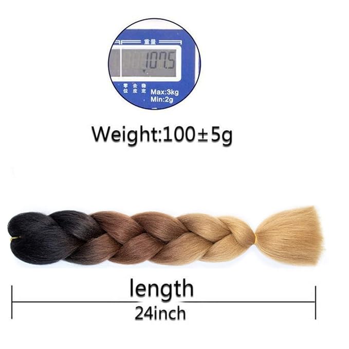 Xiaofeng Braiding Hair Extensions for Women 6 Packs 100g/Pack 24Inch High Temperature Ombre Jumbo Synthetic Braiding Hair for Twist Crochet Braids (24 Inch, black-deep brown-brown)