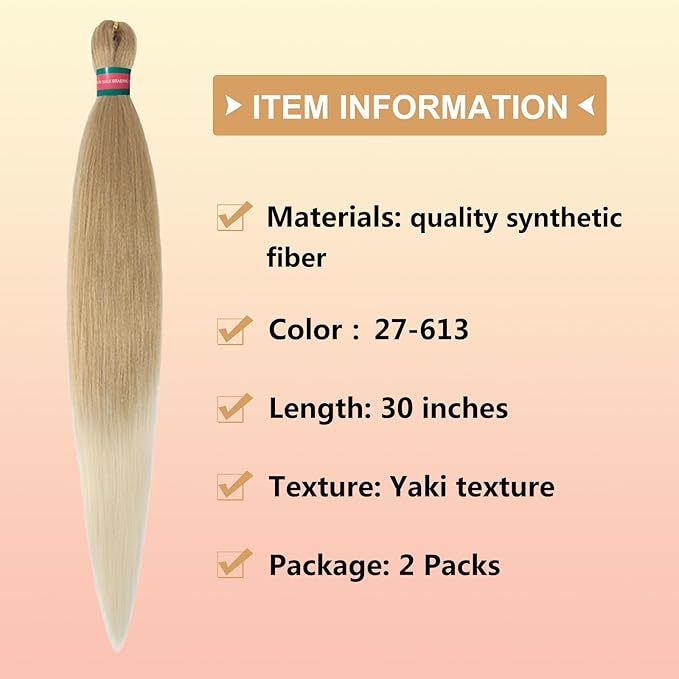 Ombre Blonde Pre stretched Braiding Hair 2 Packs Pre feathered Braid Hair Extensions 30 Inches Synthetic Hair Braids