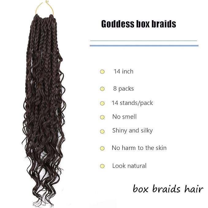 14 Inch Goddess Box Braids Crochet Hair for Black Women 8 Packs Crochet Box Braids Pre-looped Boho Box Braids Crochet Braids Synthetic Braiding Hair Extension #4