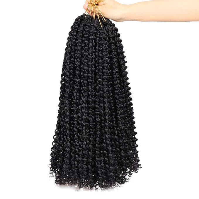 Dorsanee Black Passion Twist Hair 16 Inch 7 Packs Water Wave Crochet Hair Long Bohemian Curly Braiding Hair for Butterfly Locs, Faux Locs, Boho Style Spring Twist Crochet Braids (1#)
