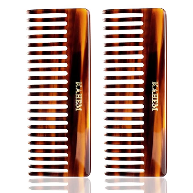 2-Piece Set Handcrafted Acetate Wide Tooth Combs - 6.29" Premium Detangler for Women, Men & Kids, Ideal for Curly, Long & Short Hair - Professional Quality for Wet/Dry Use