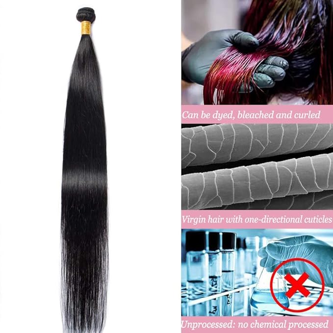 Human Hair Bundles Straight Bundles Human Hair 12 Inch 100% Unprocessed Brazilia Virgin Hair Double Weft Weave Deals Natural Black - 1 Pack, Style Keep Texture Silky Soft, Hair Extension