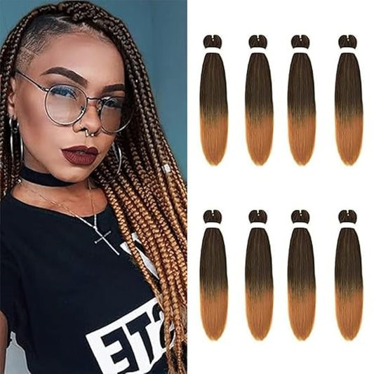 8 Pack Ombre Braiding Hair Pre Stretched - 16" 55G/Pack Premium Pre Stretched Braiding Hair Extensions, Professional Itch Free Hot Water Setting Perm Yaki Texture Prestretched Hair (1B27)