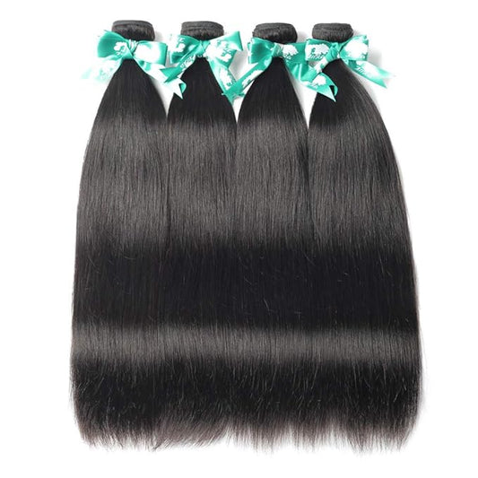 Straight Human Hair Bundles 100% Unprocessed Brazilian Straight Virgin Human Hair 4 Bundles Human Hair Extensions Natural Black Color(14 14 14 14)