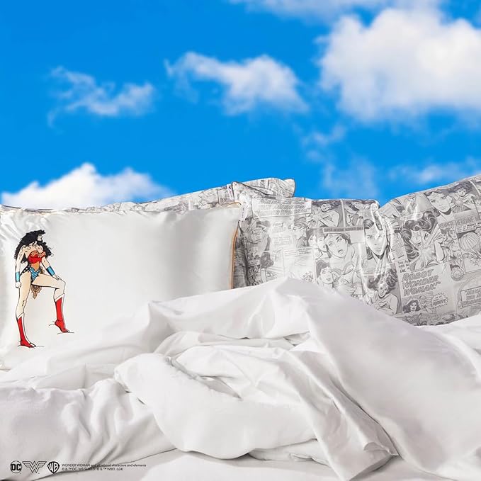 Kitsch Wonder Woman (Believe in Wonder) Satin Pillowcase with Zipper Softer Than Silk, Luxury Cooling Pillowcase for Hair & Skin, Wrinkle Prevention, King Size 19X36