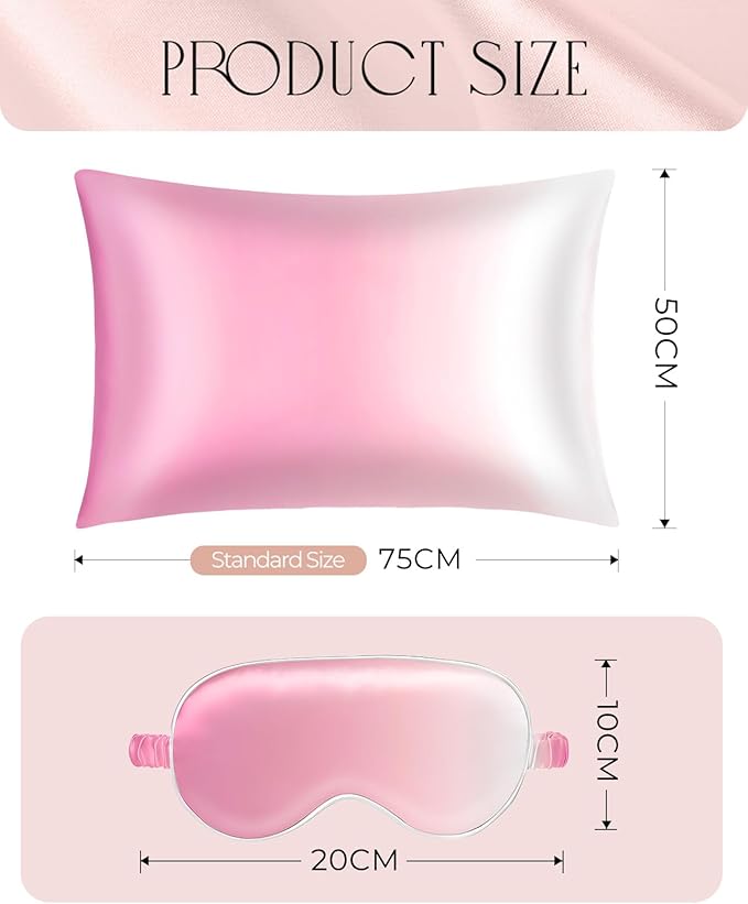 Mulberry Silk Pillow Case for Hair and Skin 19 Momme Standard 26"x20" Pk White Gradient Silk Pillowcase with Eye Mask & Scrunchie Soft Silk Pillowcase Sleeping for Moms, Women