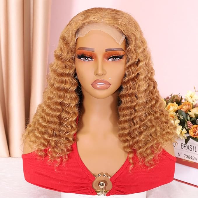 Curly Bob Wig Human Hair Deep Wave 200% Density 5x5 HD Lace Closure Wigs Human Hair Bob Wigs For Black Women Wear And Go Glueless Curly Wig Blonde Color 16 Inch