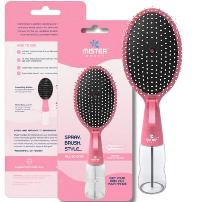 2-in-1 Hairbrush Mister – Innovative Hair Mist & Brushing Tool for Wet & Dry Hair Styling – No-Tangle Bristles, Convenient Water Reservoir, Easy-to-Use (Pink)