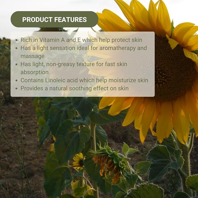 Sunflower Carrier Oil (32oz) - Direct from EIR Oils' Farmland in the Sunny Fields of Spain - 100% Pure Carrier Oil for Hair, Face, and Skin