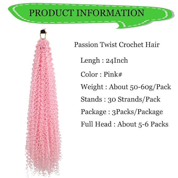 Curly Crochet Hair Extensions Pink Passion Twist Braids 24Inch Long Curly Braiding Hair 3Packs Spring Crochet Braids Hair Extensions Goddess Box Braids for Black Women(24",Light Pink)