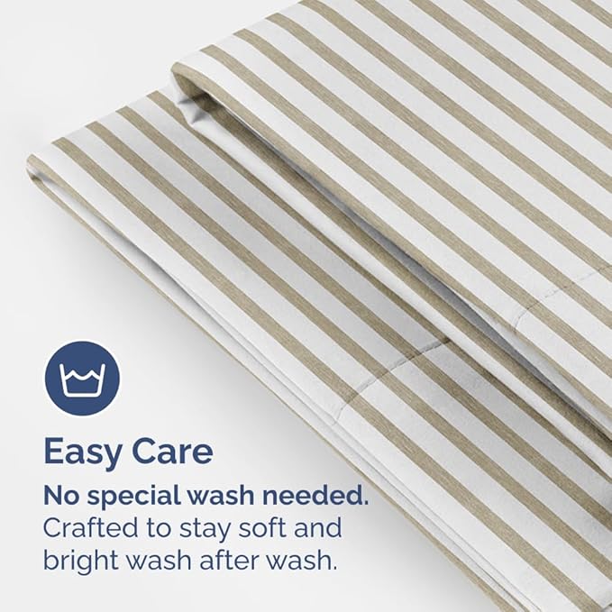 King Pillow Cases Set of 4 - Ultra Soft Hotel Quality Pillowcase Covers - Comfy, Cozy & Wrinkle Free - Shrinkage and Fade Resistant - Machine Washable Pillow Protectors - 4 Piece Set - Beige Stripes 2