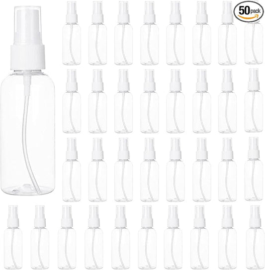 APACALI 50pcs 2 Oz Clear Fine Mist Spray Bottles, Reusable, Leak-Proof, Mini Travel Empty Spray Bottles for Perfume, Plant, etc. (60ml)