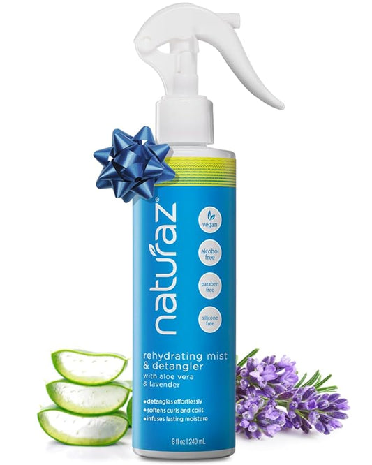 Rehydrating Mist & Hair Detangler Spray – Natural Leave In Conditioner Spray with Aloe Vera & Lavender for Dry, Curly, Coily, Matted or Damaged Hair for Women, Men & Kids – Vegan – 8 fl oz