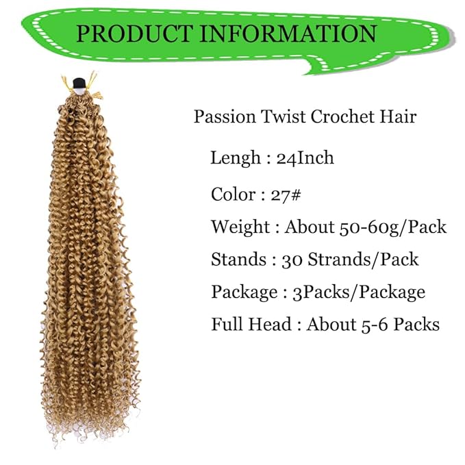 Curly Crochet Hair Extensions Blond Passion Twist Braids 24Inch Long Curly Braiding Hair 3Packs Spring Crochet Braids Hair Extensions Goddess Box Braids for Black Women(24",27#)