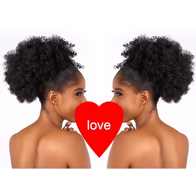 Afro Puff kinky curly Drawstring Ponytail Extension for Black Women Synthetic Short Afro Kinkys Curly Afro Bun Extension Hairpieces Updo Hair Extensions with Two Clips(2#)