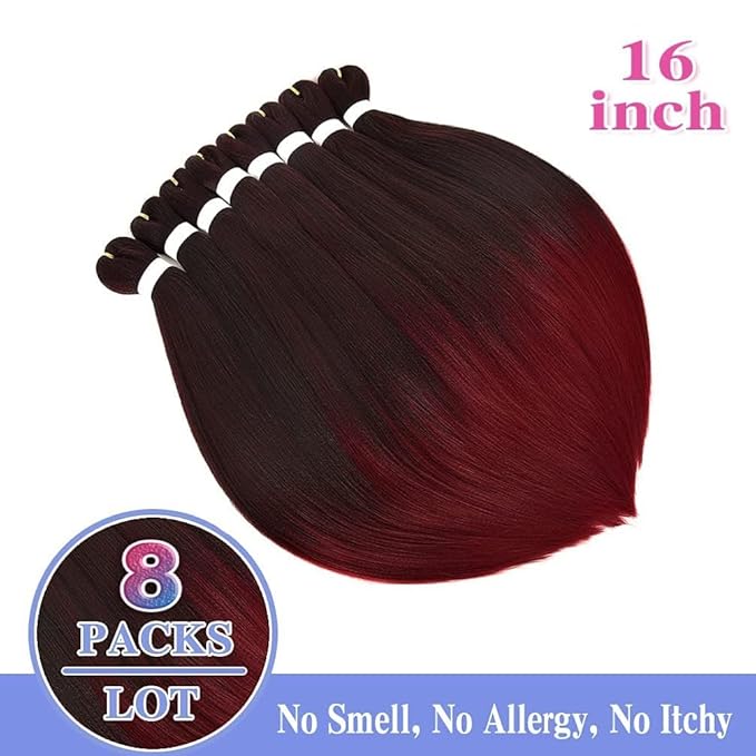 8 Pack 16" 55G/Pack Pre Stretched Braiding Hair Extensions 1Bbug