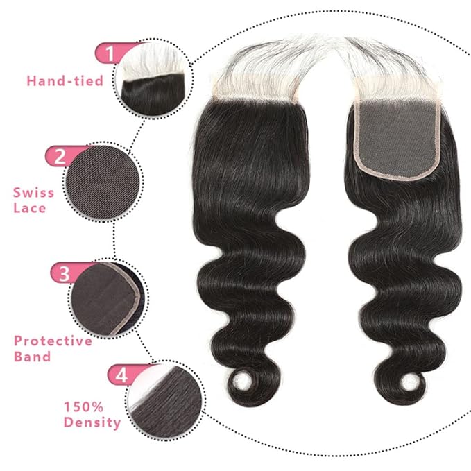 12A Body Wave Bundles with Closure Human Hair 18 20 22+16 Inch Brazilian Virgin Body Wave Human Hair Weave 3 Bundles with 4x4 HD Lace Closure