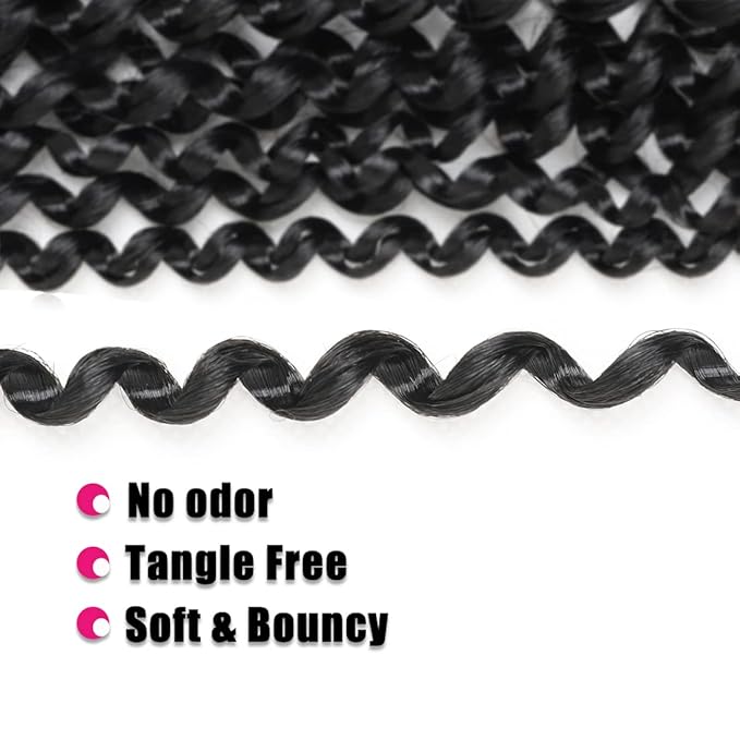 24 Inch Passion Twist Hair 1 Pack Water Wave Crochet Hair Natural Black Color Passion Twist Crochet Hair Synthetic Hair Extensions for Women (24 inch, 1Pack 1B）