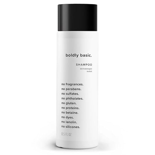 Boldly Basic Fragrance Free Shampoo - Gentle on Sensitive Skin and Hair - Unscented - Dermatologist Tested - No Sulfates, Parabens or Gluten - Non Comedogenic and Hypoallergenic