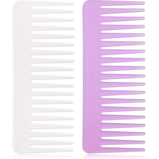 Large Hair Detangling Comb Wide Tooth Comb for Curly Hair Wet Dry Hair, No Handle Detangler Comb Styling Shampoo Comb (Purple, White)