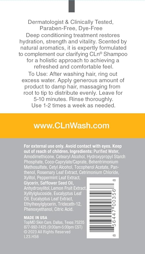 CLn® Hair & Scalp Mask Conditioner - Deep Conditioner for Hair & Scalp Prone to Dryness & Damage, Paraben-Free & Dye-Free, Scented by Eucalyptus, 6 fl. oz.