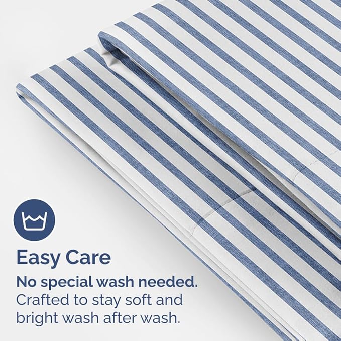 Queen Pillow Cases Set of 4 - Ultra Soft Hotel Quality Pillowcase Covers - Comfy, Cozy & Wrinkle Free - Shrinkage and Fade Resistant - Machine Washable Pillow Protectors - 4 Piece Set - Blue Stripes 2