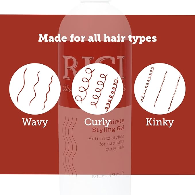RICI Thirsty Styling Gel for Curly Hair | Naturally Formulated to Prevent Frizz for All Types of Curly Hair | Patented Formula Made in the USA (16 oz)