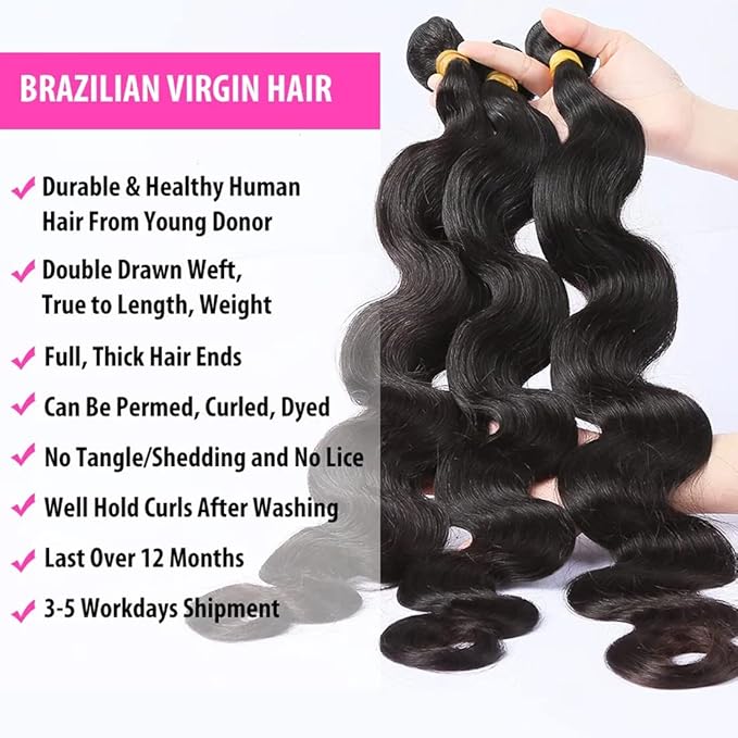 Raw Human Hair Bundles Body Wave(22 24 26 28 Inch)12A Grade 100% Unprocessed Brazilian Virgin Body Wave 4 Bundles Human Hair Weft Quick Weave for Black Women Natural Color