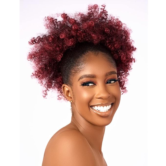 Afro Puff kinky curly Drawstring Ponytail Extension for Black Women Synthetic Short Afro Kinkys Curly Afro Bun Extension Hairpieces Updo Hair Extensions with Two Clips(TBUG#)