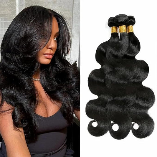 Body Wave Human Hair Bundles - 18, 20, 22 Inch - 3 Bundles - 12A Grade - 100% Unprocessed Brazilian Virgin Hair Extensions for Black Women