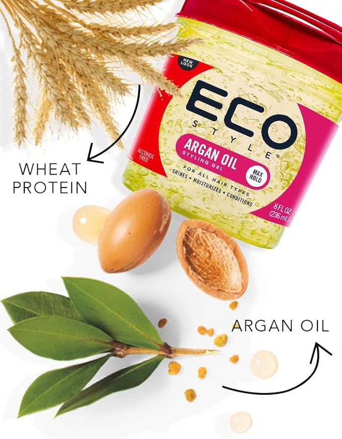 Eco Style Moroccan Argan Oil Styling Gel - Promotes Healthy Hair - Nourishes And Repairs - Delivers Long Lasting Shine - Provides Maximum Hold and Helps Tame Frizz - Ideal For All Hair - 8 oz