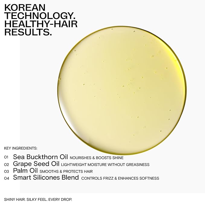 Korean Deep Hydrating Hair Oil for Frizzy Dry Damaged - Instantly Controls Frizz, Adds Shine, Softens Split Ends - Lightweight Nourishing Oil, Moisturizing Heat Protectant - 24-Week Supply