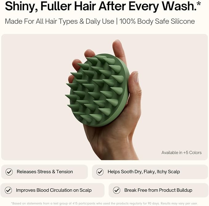 SXNSE - Revive Silicone Scalp Massager, Arctic - Manual Hair & Scalp Scrubber for Dandruff, Buildup, Itch, & Hair Growth - Soft Exfoliating Silicone Bristles for Wet & Dry Hair, Flake-Free Finish