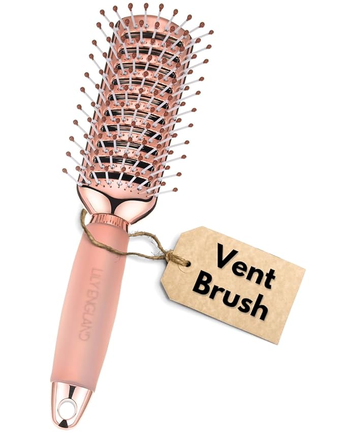 Lily England Vented Hair Brush for Blow Drying - Easy Detangling Hairbrush for Women for Fine, Thick, Curly Hair with Non-Slip Gel Handle - Static Free Vent Hair Brushes for Faster Drying, Rose Gold