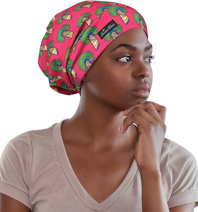 Adjustable Satin Lined Sleep Cap for Dreadlocks Curly Hair Large Head-Stay On Overnight