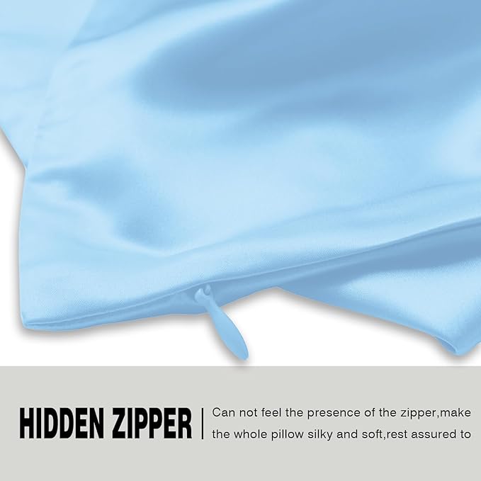 SUATIEN Mulberry Silk Pillow Cases King Size Silk Pillowcase for Hair and Skin with Zipper Soft Breathable Smooth Cooling Silk Pillow Case for Sleeping,Gifts for Women (Sky Blue,20"X 36",1Pcs)