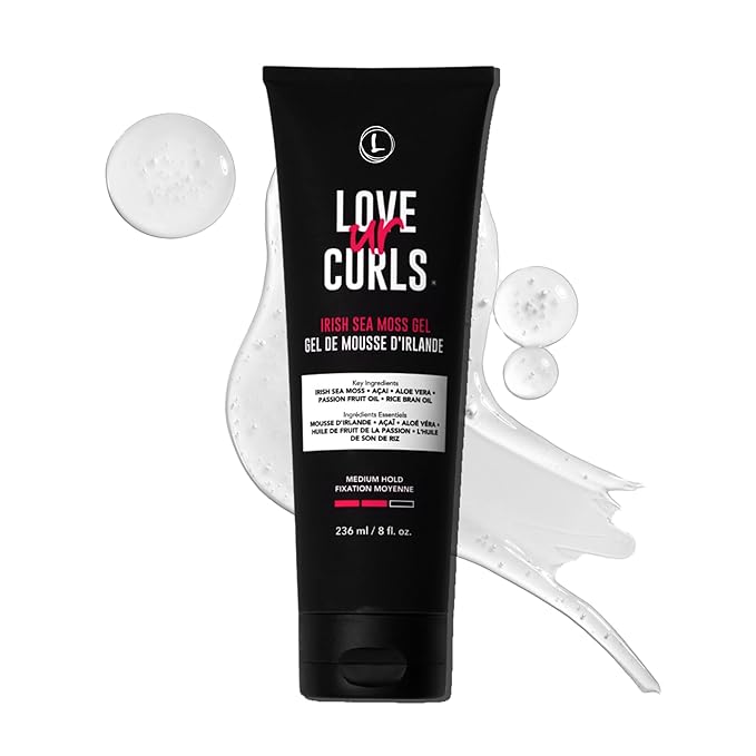 Love Ur Curls Irish Sea Moss Hair Gel, Medium Hold Hair Styling Curling Gel for Defined Curly Hair, Waves & Coils, Vegan, Cruelty Free, 236mL