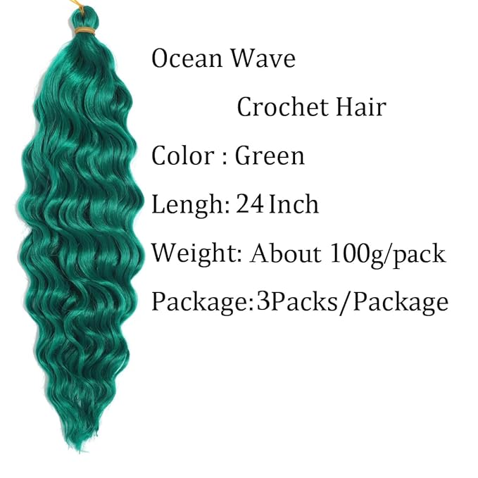 24 inch Ocean Wave Crochet Hair Deep Twist Crochet Hair Extensions Curly Braiding Hair 3 packs Long Wavy Braids For Women(24 inch, Green)