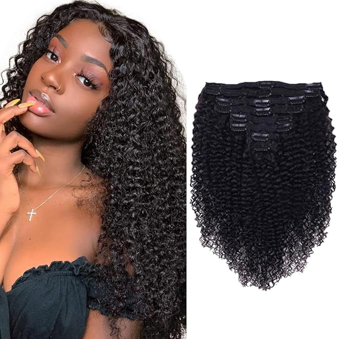 Curly Clip in Hair Extensions For Black Women Brazilian Virgin Human Hair Clip in Extensions for Women 8Pcs Remy Hair with 18Clips 120g 24inch Natural Black