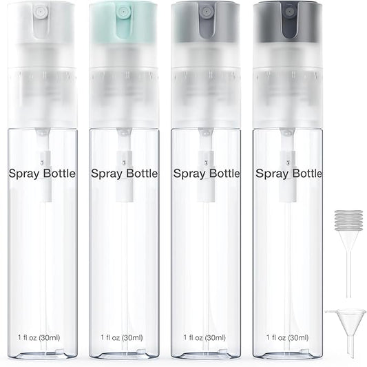 4 Pack Refillable Spray Bottle, Reversible Small Empty Spray Bottle with Fine Mist, Leak Proof - for Cleaning Solutions, Mosquito prevention, Face & Hair Mist - 4pk 1 OZ / 30 ML