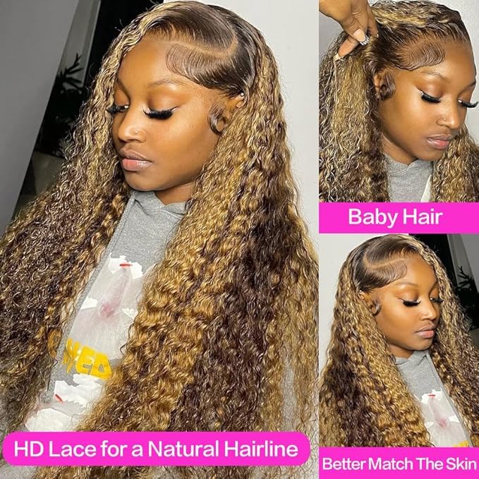 30inch Highlight Ombre Lace Front Wig Human Hair 13x6 HD Honey Blonde 4/27 Deep Wave Lace Frontal Wigs Glueless Wigs Human Hair